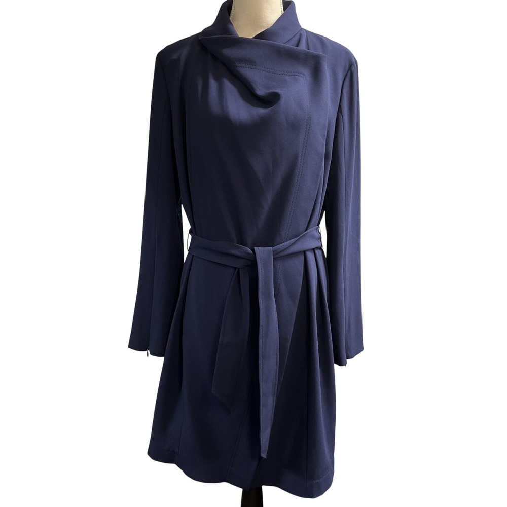 Laurel Jacket Blue Crepe Wrap Midi Tie Waist Size 12 Professional Office Career